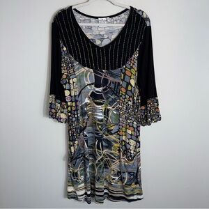 Parsley & Sage 3/4 Sleeve Shift Dress-Multicolor-Art to Wear-Rayon-XL
